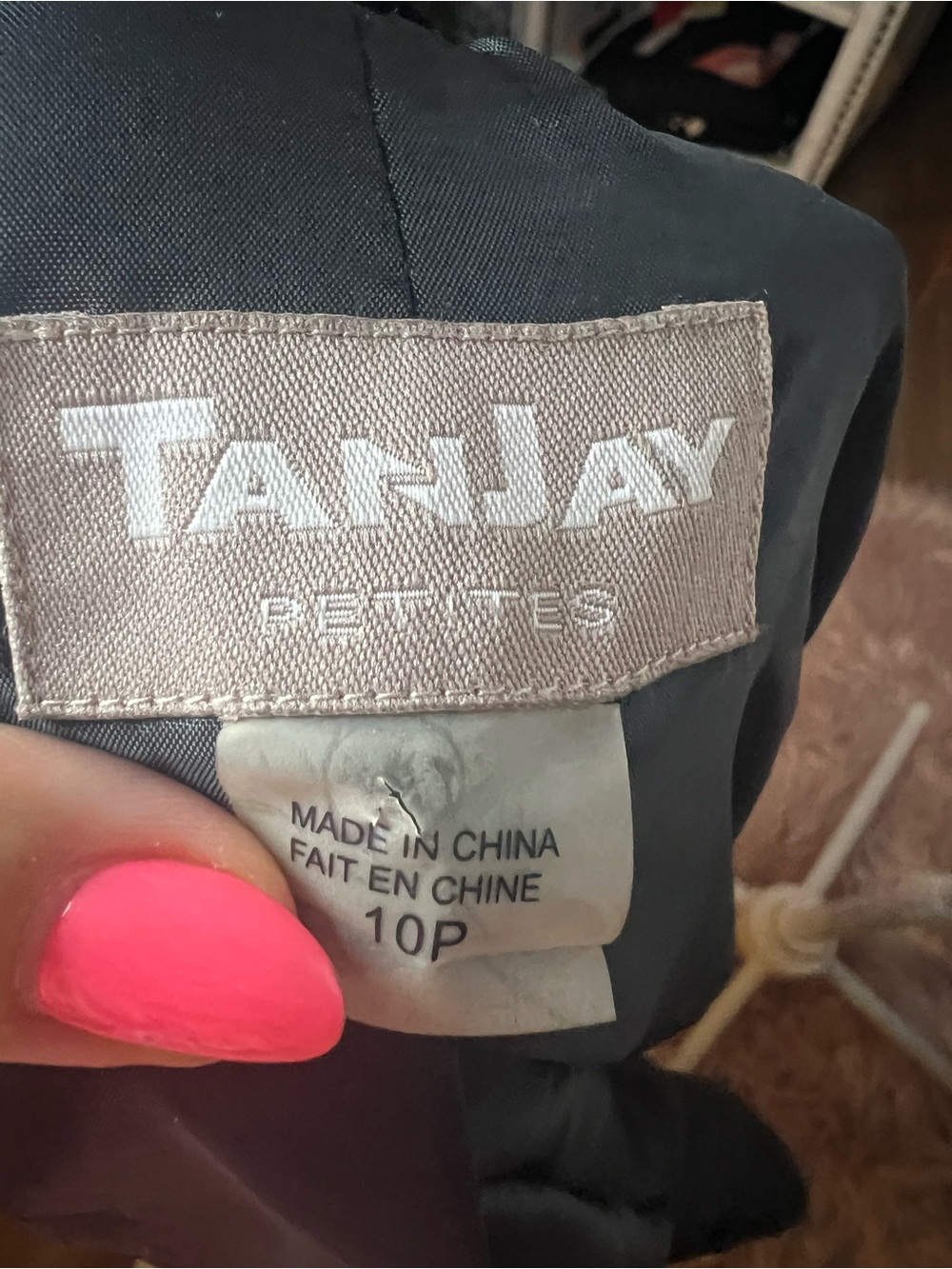 TanJay Gray Tweed Jacket with Black Velvet Trim and Embroidered Front 10P - Picture 7 of 7